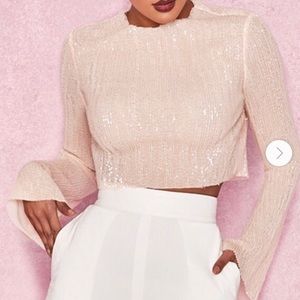 House of CB sequin “Tye” Crop Top in Blush Pink